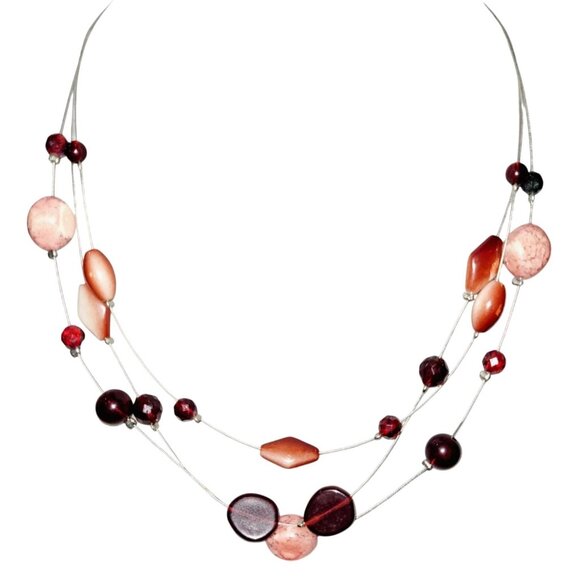 Unbranded Jewelry - Vintage Orange Multilayer Glass Beaded Floating Necklace Adjustable 17" Long